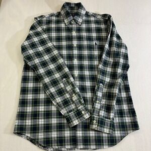 Ralph Lauren Button Down Mens M Green Plaid Cotton Classic Fit Long Sleeve Pony